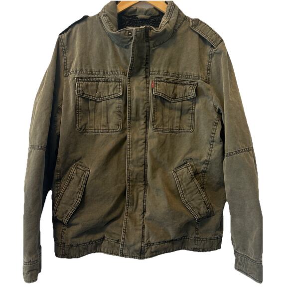 Levi's Trucker Jacket Men's Large Brown Denim Long Sleeve Mock Neck Full Zip - Picture 1 of 16